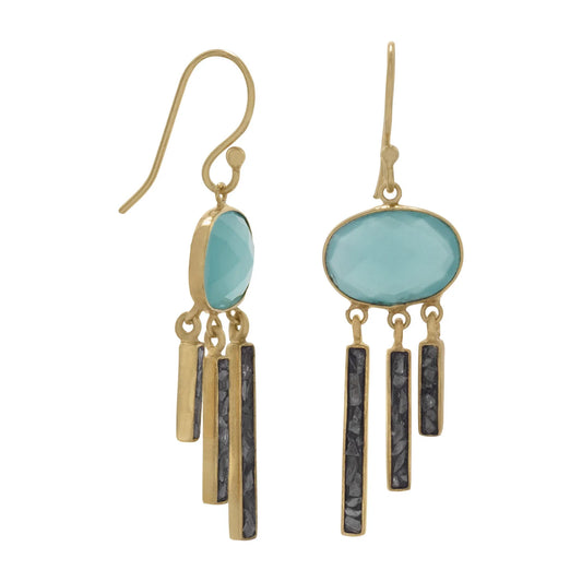 14 Karat Gold Plated Glass and Diamond Chip Earrings