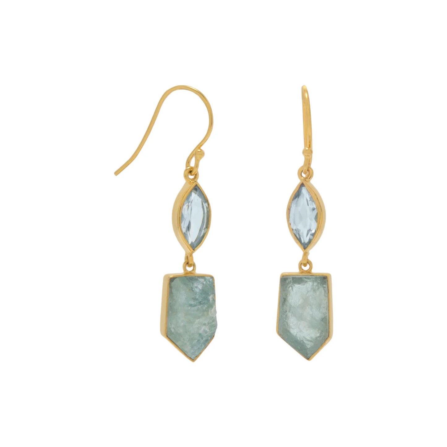 14 Karat Gold Plated Blue Topaz and Aquamarine Earrings