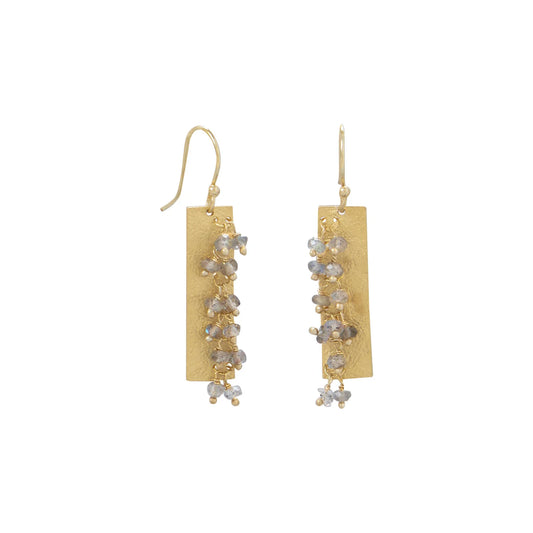 14 Karat Gold Plated Textured and Labradorite Bead Earrings