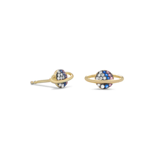 14 Karat Gold Plated CZ Planet Studs