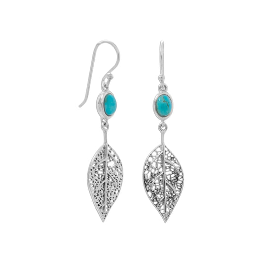 Oxidized Reconstituted Turquoise and Leaf Earrings
