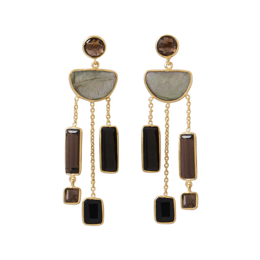 14 Karat Gold Plated Quartz and Labradorite Earrings