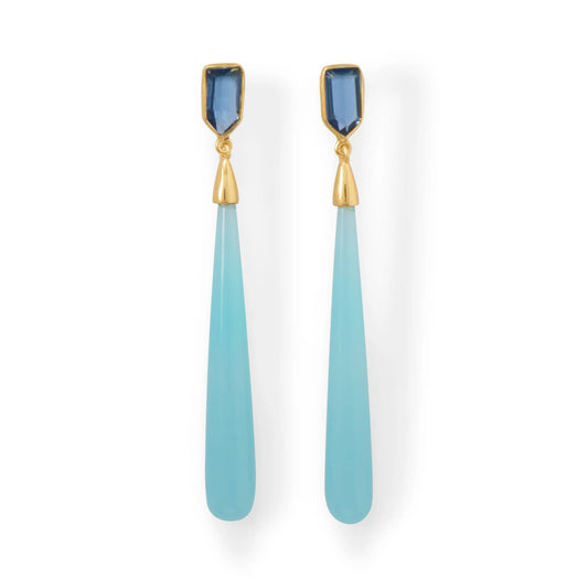 14 Karat Gold Plated Chalcedony and Glass  Earrings