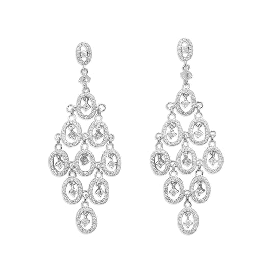 Rhodium Plated CZ Chandelier Earrings