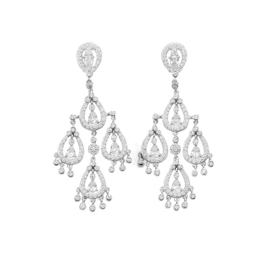 Rhodium Plated CZ Chandelier Earrings