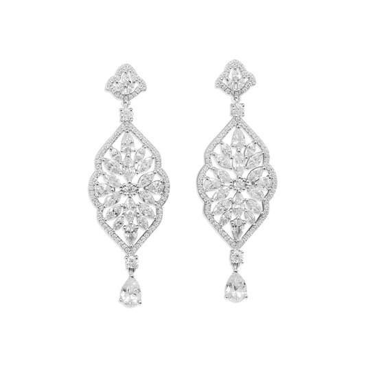 Rhodium Plated Marquise CZ Earring