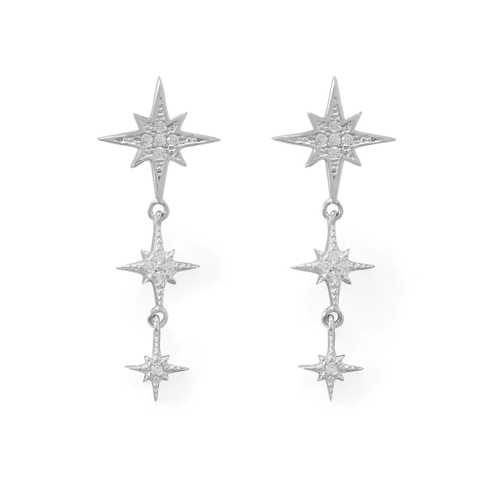 Rhodium Plated CZ Star Earrings