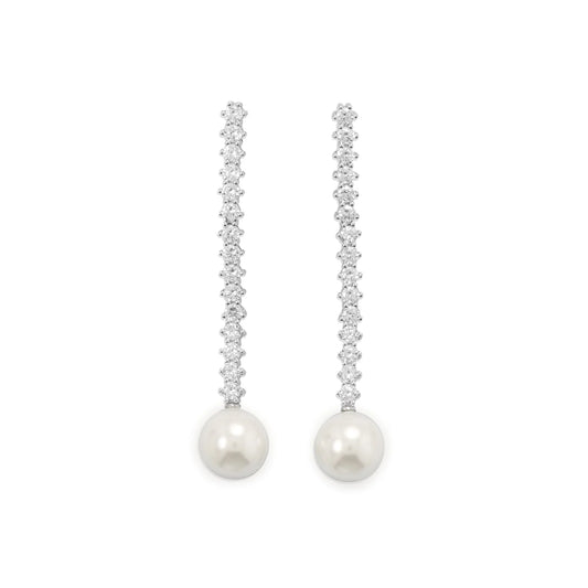 Rhodium Plated CZ and Simulated Pearl Earrings