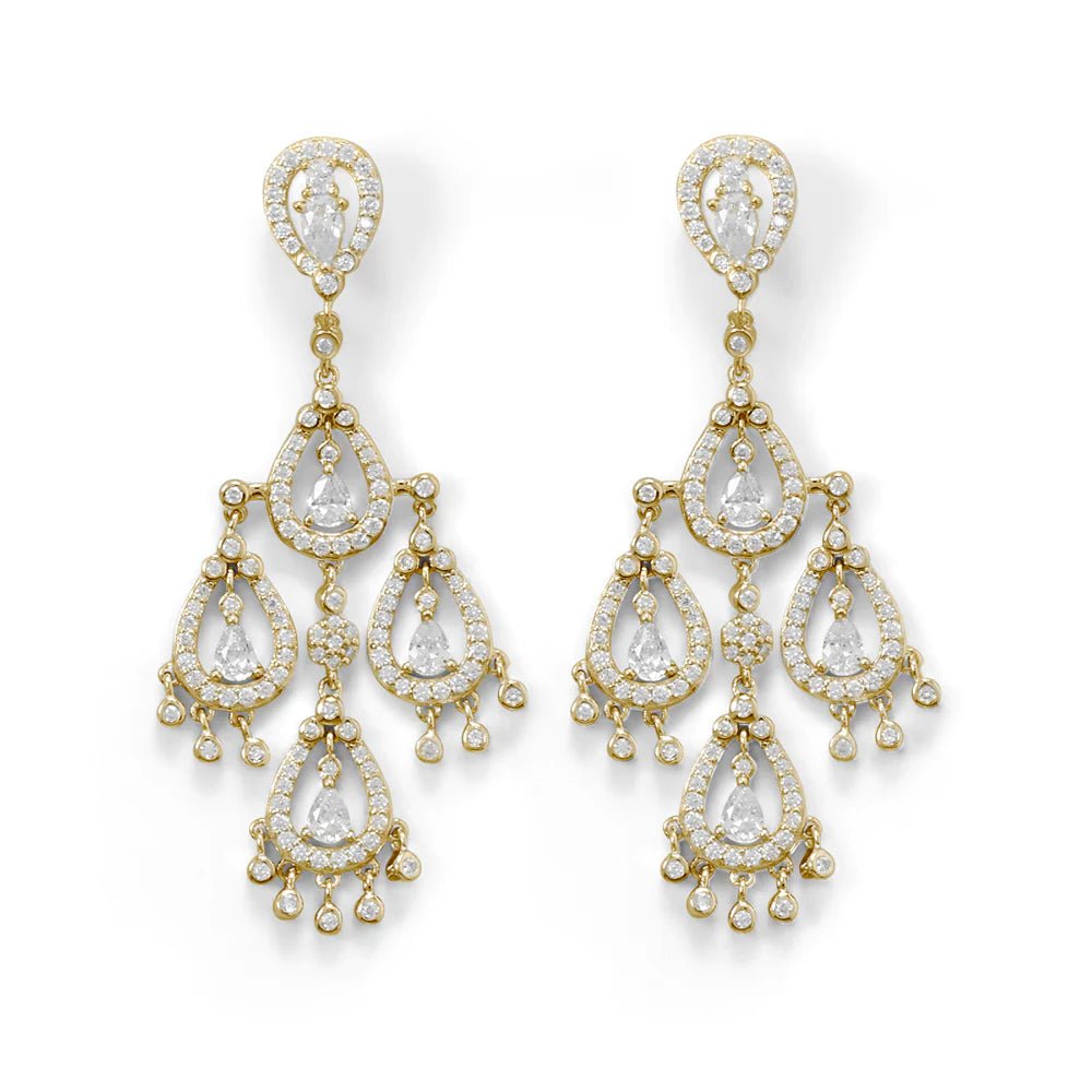 14 Karat Gold Plated CZ Chandelier Earrings