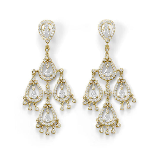 14 Karat Gold Plated CZ Chandelier Earrings