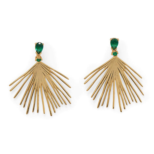 Green CZ Wire Fan Earrings