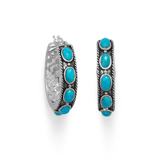 Oxidized Turquoise Hoop Earrings