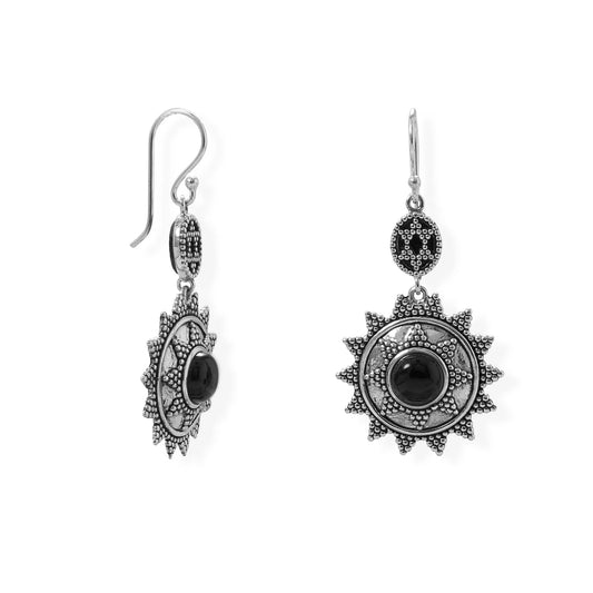 Oxidized Beaded Black Onyx Earring