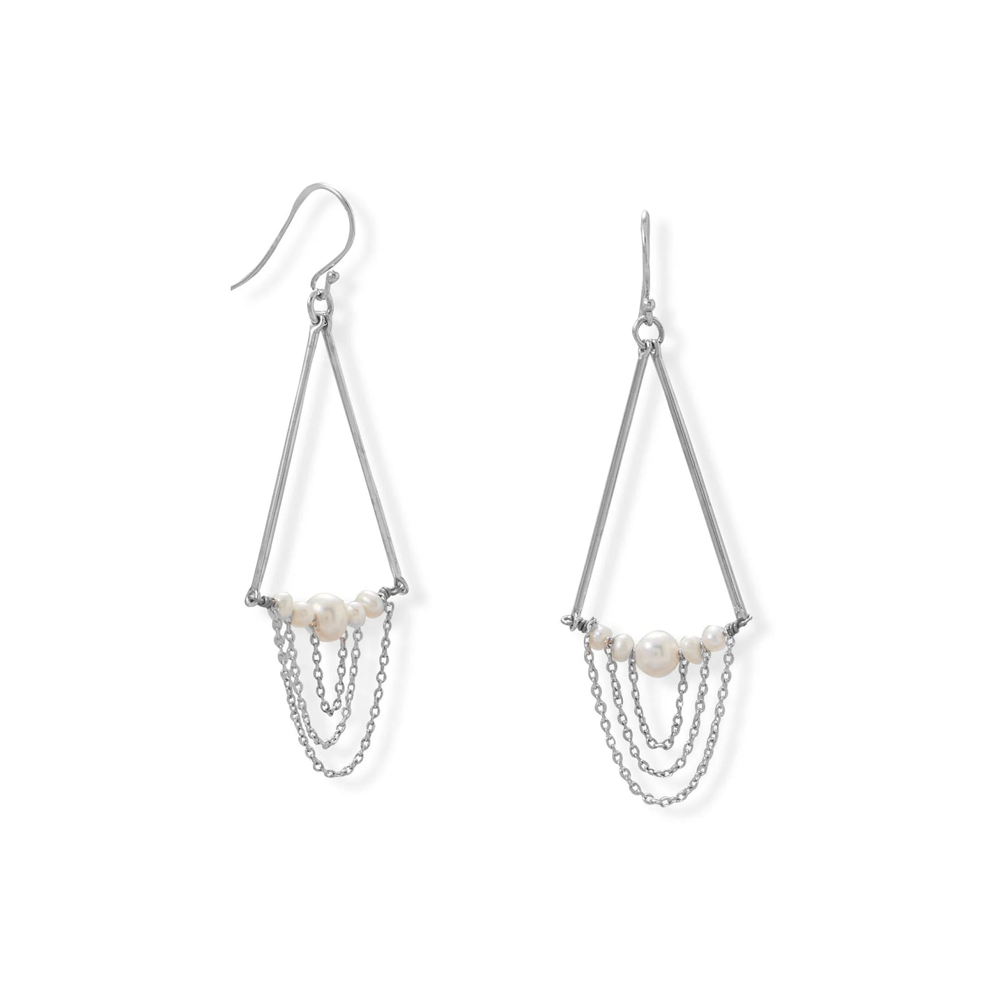 Cultured Freshwater Pearl and Bar Chain Drop Earring