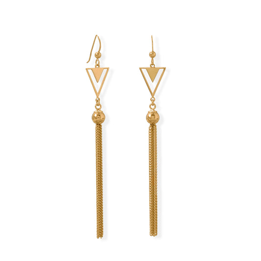 14 Karat Gold Plated Triangle and Tassel Earring