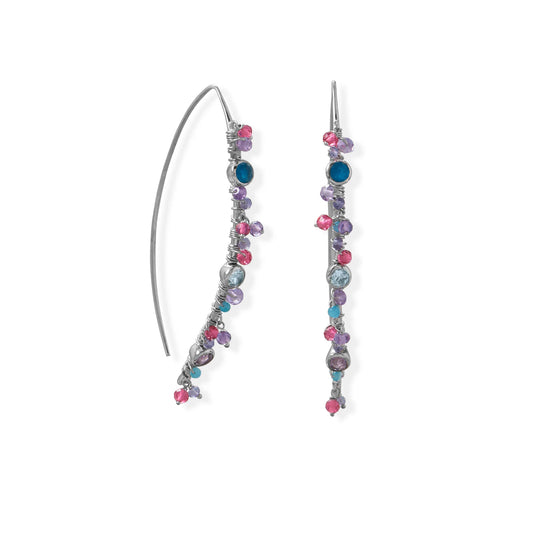 Rhodium Plated Marquise Wire Beaded Earring