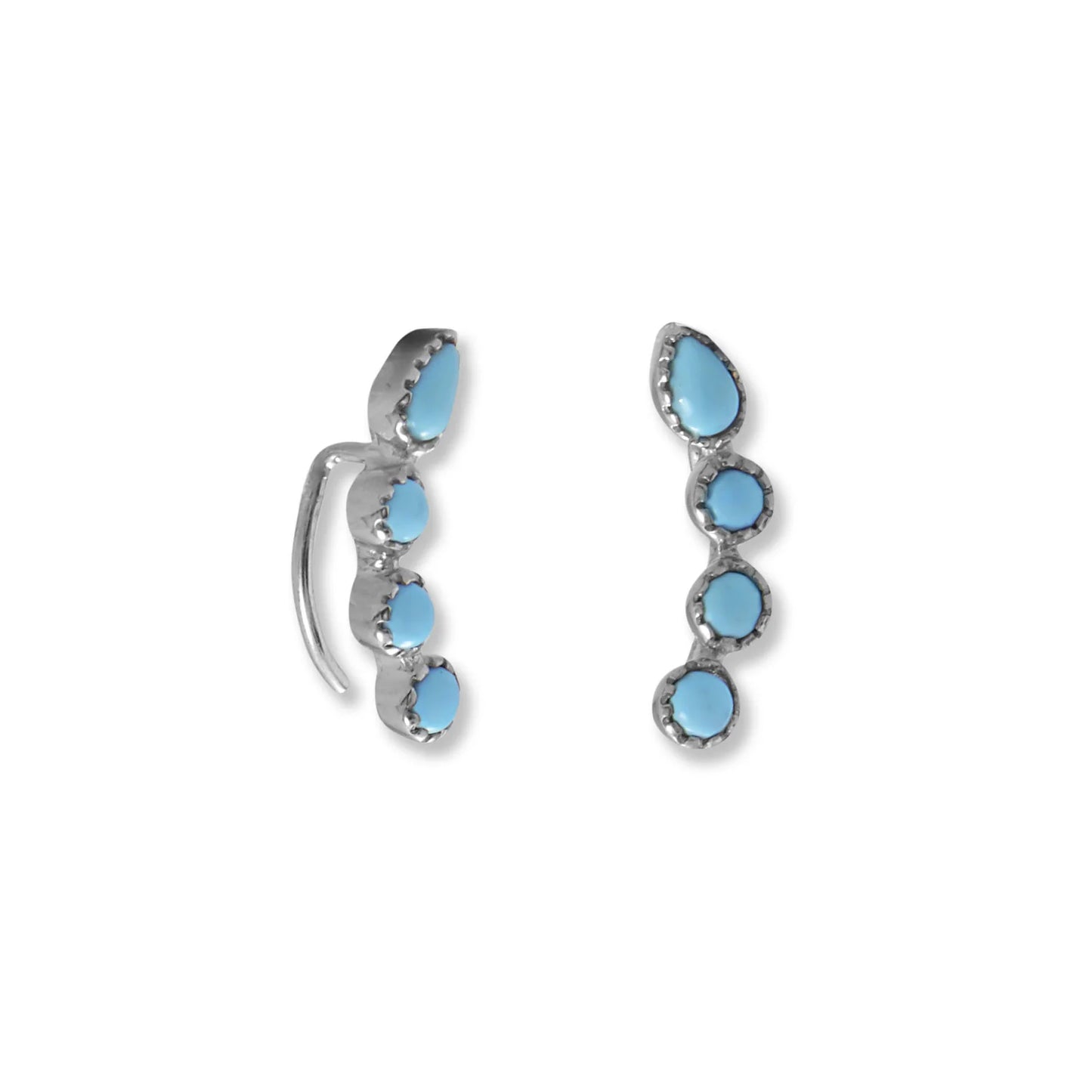 Rhodium Plated Synthetic Turquoise Ear Climber Earring