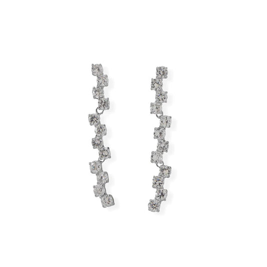 Rhodium Plated Falling CZ Drop Earrings