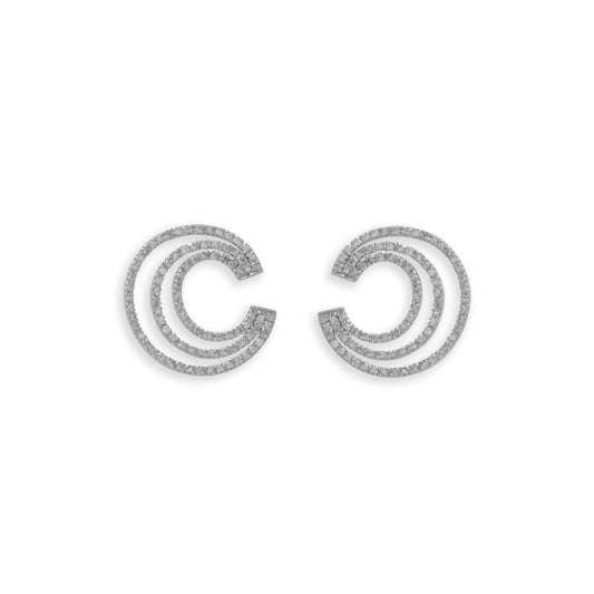 Rhodium Plated Triple CZ Post Earrings