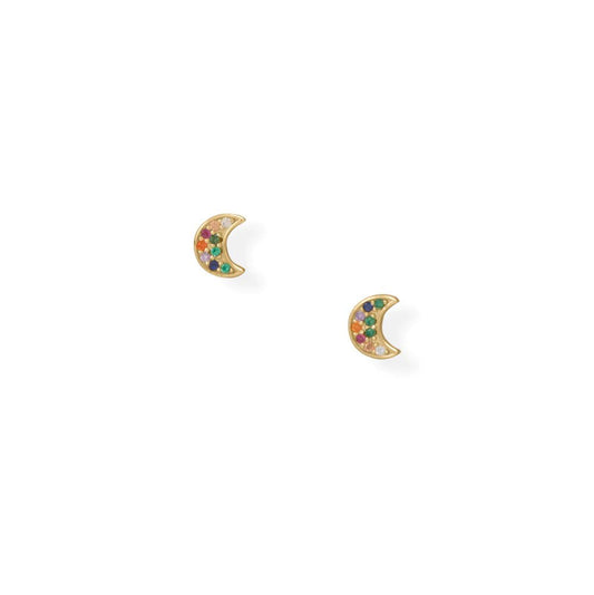 14 Karat Gold Plated Multi-Color CZ Moon Earrings