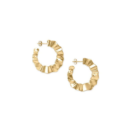 14 Karat Gold Plated Flat Wavy Hoop Earrings