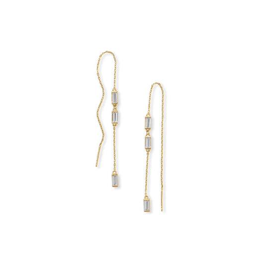 White Baguette CZ Threader Earrings