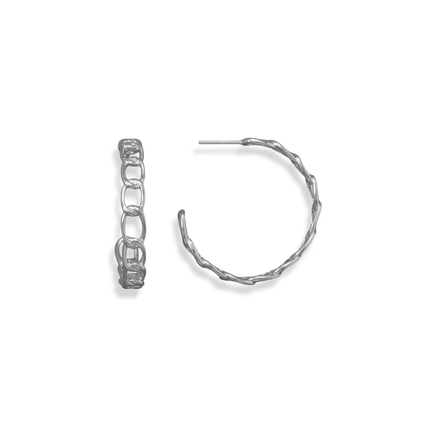Rhodium Plated Curb Link 3/4 Hoop Earrings
