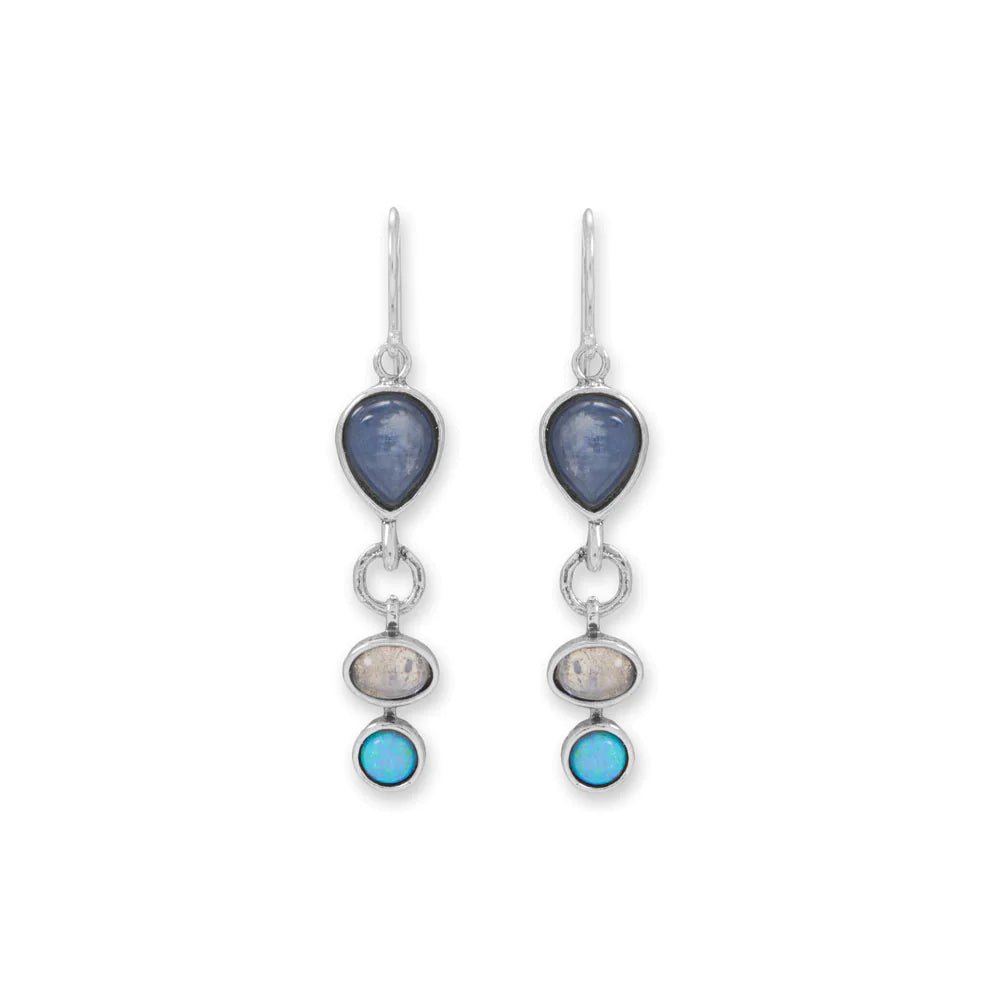 Rainbow Moonstone, Kyanite and Synthetic Opal Earrings