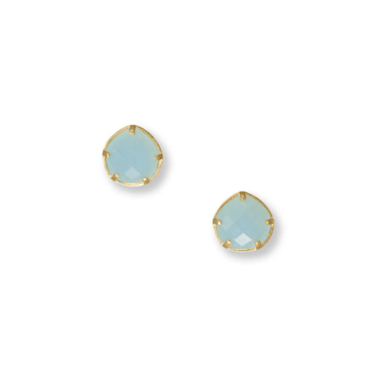 14K Gold Plated Chalcedony Stud Earrings