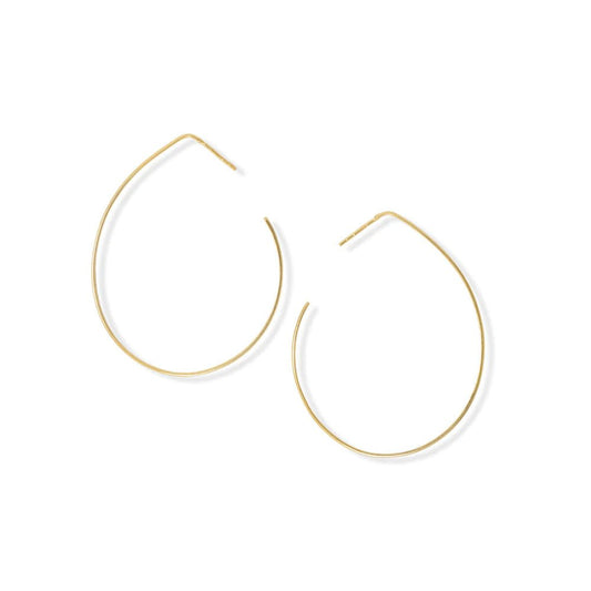 Gold Plated Large Pear Outline Earrings (14K)