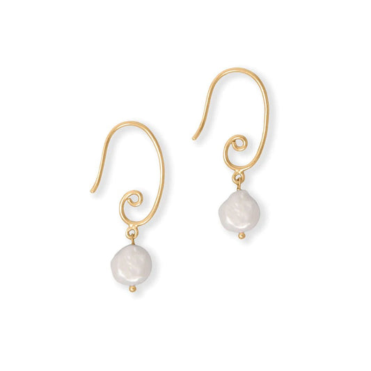 Gold Plated Cultured Freshwater Pearl Earrings - 14K