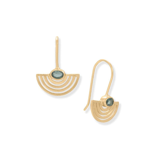 Elegant 14K Gold Plated London Blue Topaz Earrings with Fan Design