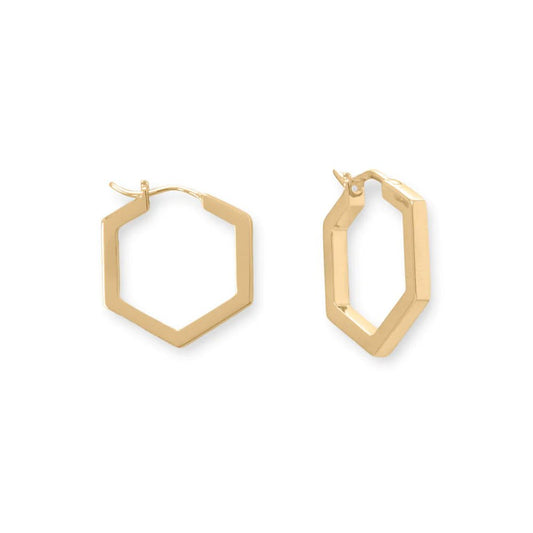 Gold Plated Hoop Earrings With Hexagonal Design