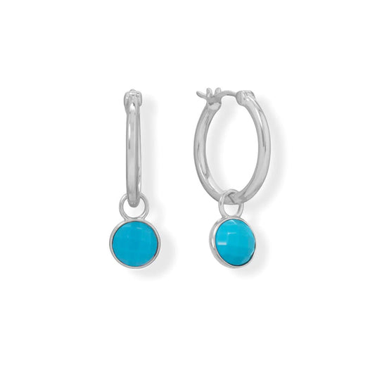 Rhodium Plated Hoop Earrings + Turquoise Charm