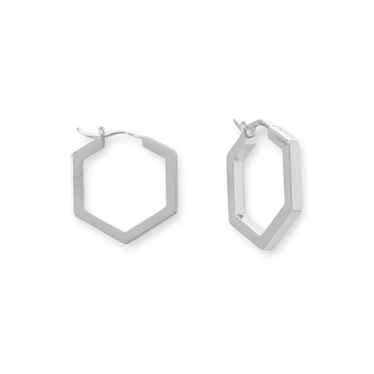 Enhance Your Style With Rhodium Plated Hexagonal Hoop Earrings