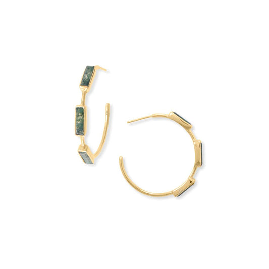 Exquisite 14K Gold Plated Moss Agate Hoops