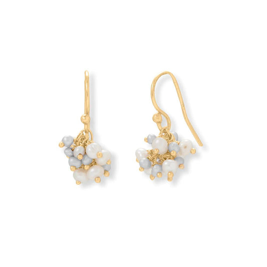 BOLDLY EMBRACE RISK WITH OUR WHITE & GREY CULTURED FRESHWATER PEARL EARRINGS, PLATED IN 14 KARAT GOLD!