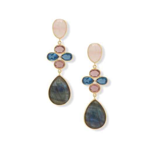 Labradorite, Rose Quartz & Glass Drop Earrings - Boldly Beautiful!
