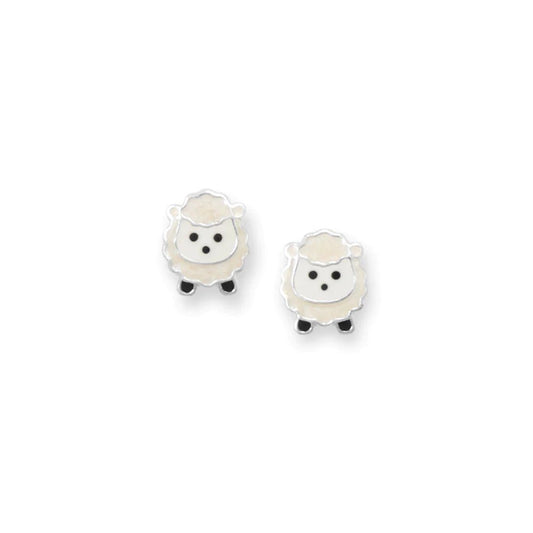 Lamb Stud Earrings with Pearly Enamel