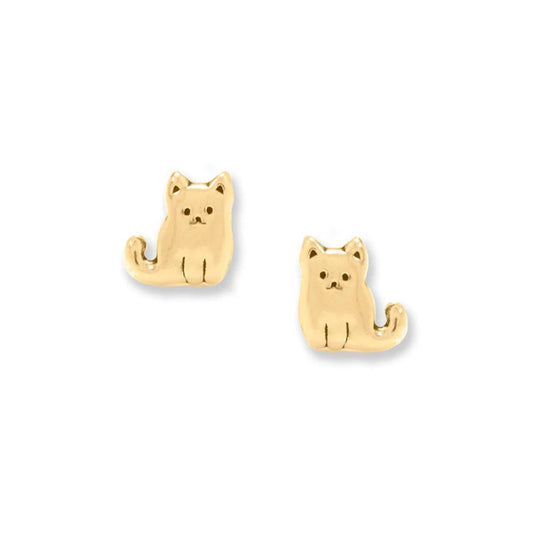 14K Gold Plated Kitty Stud Earrings