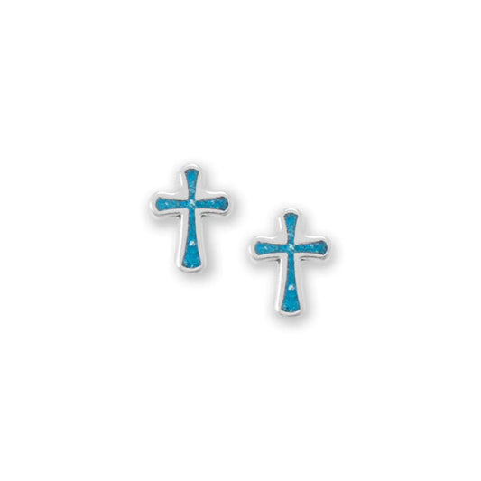 Cross Earrings with Oxidized Turquoise Chips