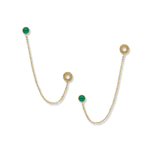 14 Karat Gold-plated Earrings With Green Glass And Double Posts