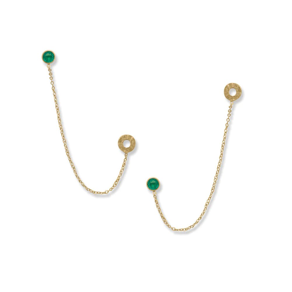 14 Karat Gold-plated Earrings With Green Glass And Double Posts