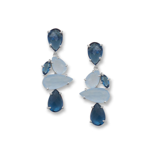 Rhodium-plated Blue Drop Earrings