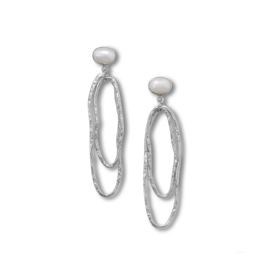 Rhodium Plated Drop Earrings With Cultured Freshwater Pearls
