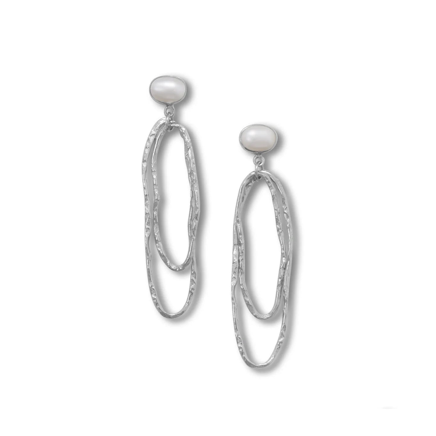 Rhodium Plated Drop Earrings With Cultured Freshwater Pearls