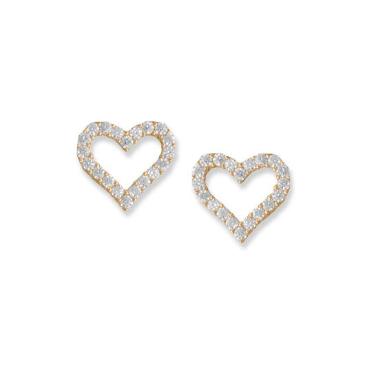 14 Karat Gold Plated Cz Heart Earrings In Outline Design