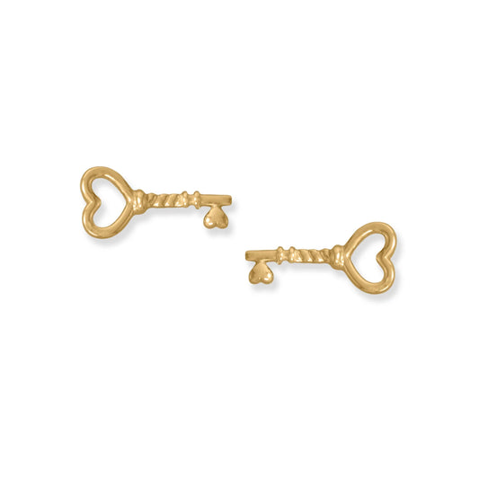 14 Karat Gold Plated Heart Key Earrings