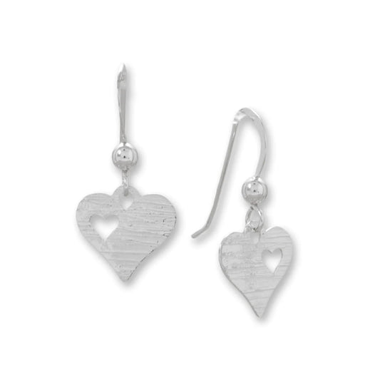 Heart French Wire Earrings with Laser-Cut Cutouts