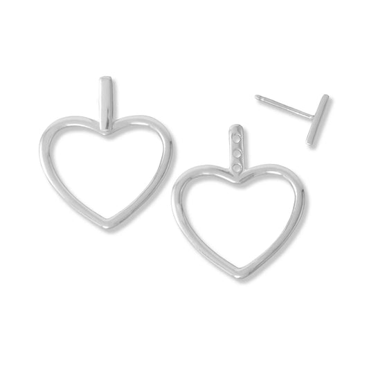 Heart Outline Front/Back Earrings (Large, Polished)